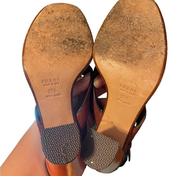 PRADA LEATHER BOHEMIAN STYLE HEELS - Picture 5 of 6